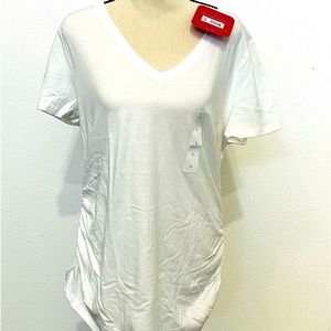 NWT Maternity White V-Neck T-Shirt with Side Rouching Size L by Isabel